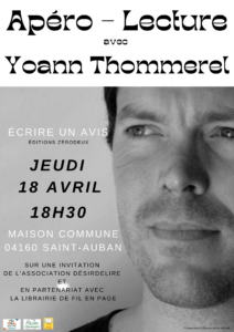 18 avril / Yoann Thommerel / Librairie De Fil en Page / Maison commune – Saint-Auban – 04