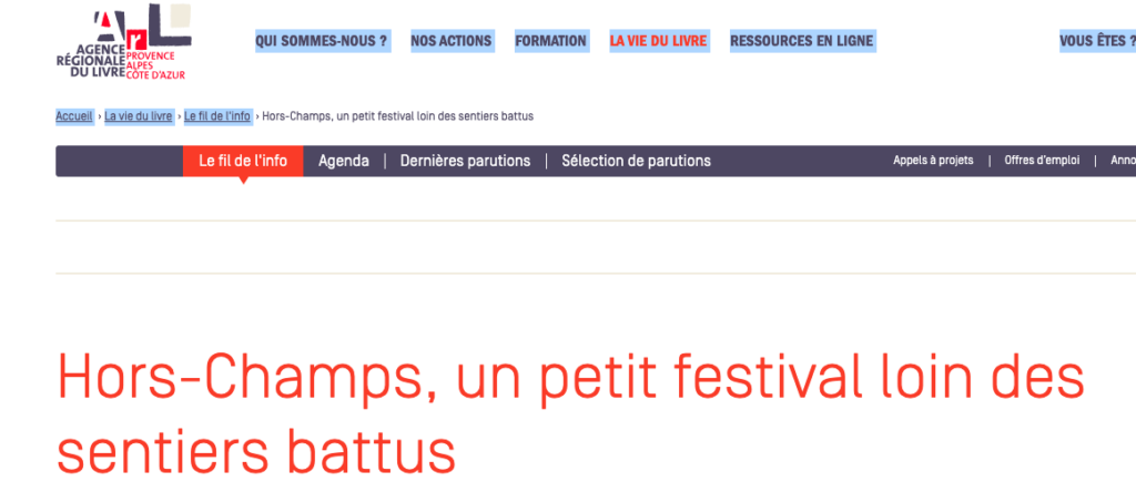 Agence régionale du Livre / Retour sur le festival Hors-Champs